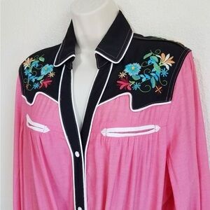 Double D Ranch Pink Shirt with Floral Embroidery